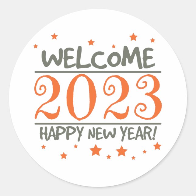 2023 Happy New Year with Colourful text Classic Round Sticker (Front)