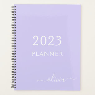 2023 Lavender Purple Script Monogram Name Modern Planner