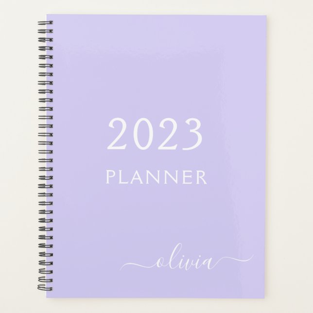 2023 Lavender Purple Script Monogram Name Modern Planner (Front)