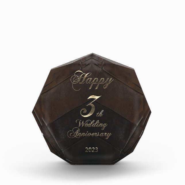 2023 Leather Wedding Happy 3th Anniversary Photo Block (Front)