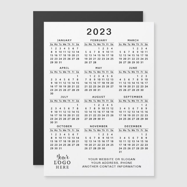 2023 Magnetic Calendar Logo White Black Simple  (Front/Back)