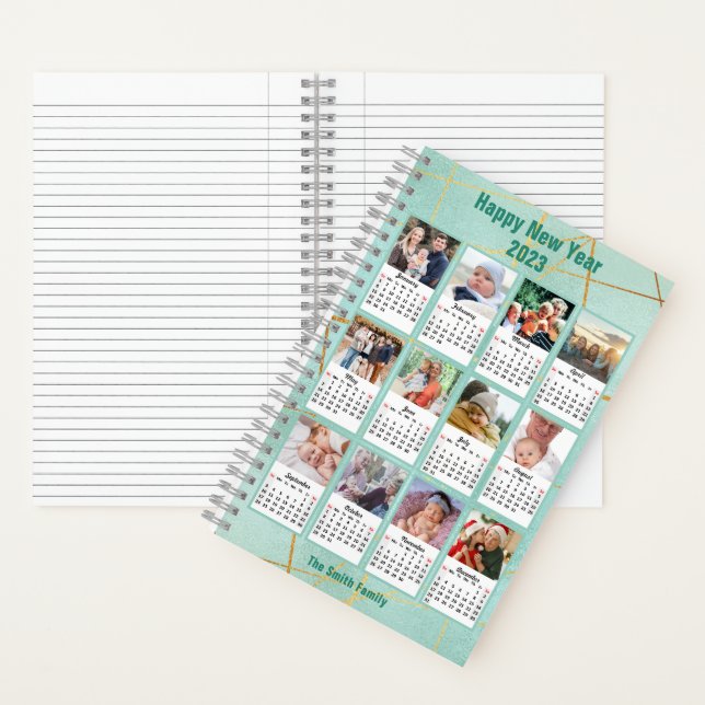 2023 Mint Gold Modern Family 12 Photo Calendar Notebook (Inside)
