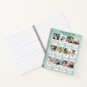 2023 Mint Gold Modern Family 12 Photo Calendar Notebook