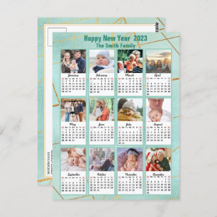 2023 Mint Green Modern Family 12 Photo Calendar Postcard