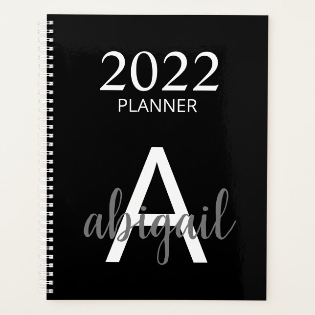 2023 Modern Black Simple Monogram Name  Planner (Front)