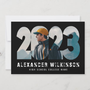 2023 Modern Bold Script Trendy 4 Photo Graduation Invitation