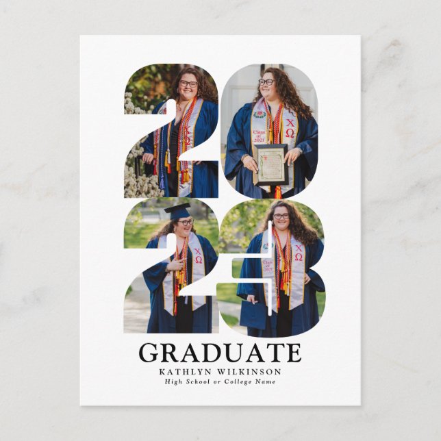 2023 Modern Bold Script Trendy 4 Photo Graduation Invitation Postcard (Front)