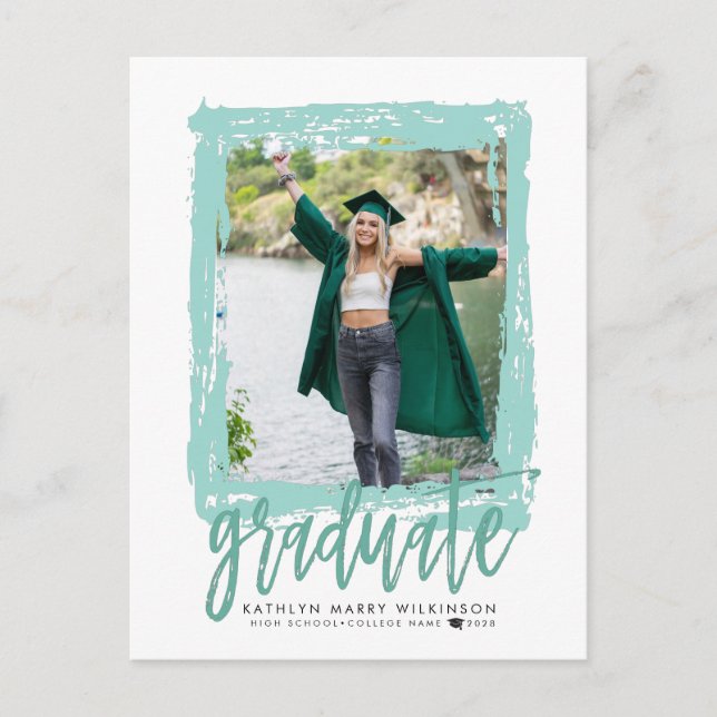 2023 Modern Brush Scrip Photo Graduation Party  Invitation Postcard (Front)