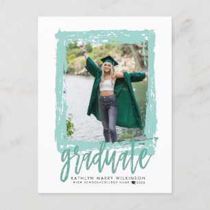 2023 Modern Brush Script Mint Green Photo Grad Announcement Postcard