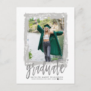 2023 Modern Brush Script Silver Photo Graduation Invitation Postcard