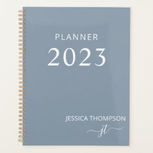 2023 Modern Girly Dusty Blue Monogram Name Planner