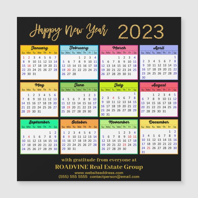 2023 Modern Gold Black Business Calendar Magnet (Front)