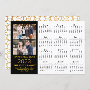 2023 Modern Gold Glitter Script 2 Photo Calendar Holiday Card