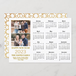 2023 Modern Gold Glitter Script 2 Photo Calendar Holiday Card