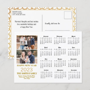 2023 Modern Gold Glitter Script 2 Photo Calendar Postcard