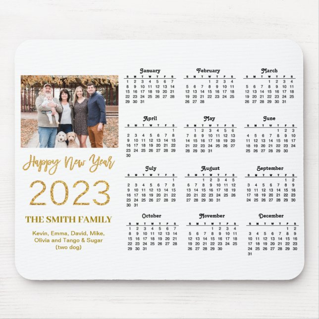 2023 Modern Gold Glitter Script Photo Calendar Mouse Mat (Front)