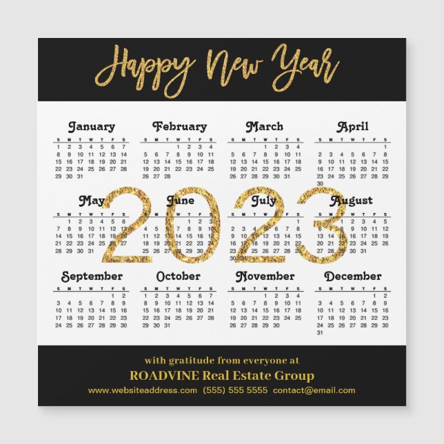 2023 Modern Gold Script Business Calendar Magnet (Front)