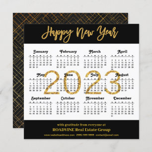 2023 Modern Gold Script on Black Business Calendar Holiday Card
