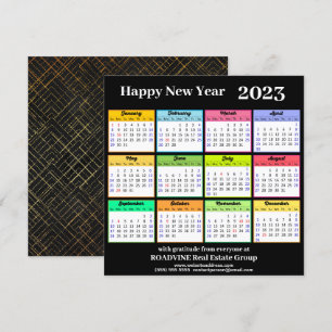 2023 Modern Gold Script on Black Business Calendar Holiday Card