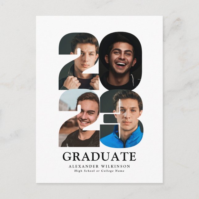 2023 Modern Trendy 4 Photo Collage Graduation Announcement Postcard (Front)