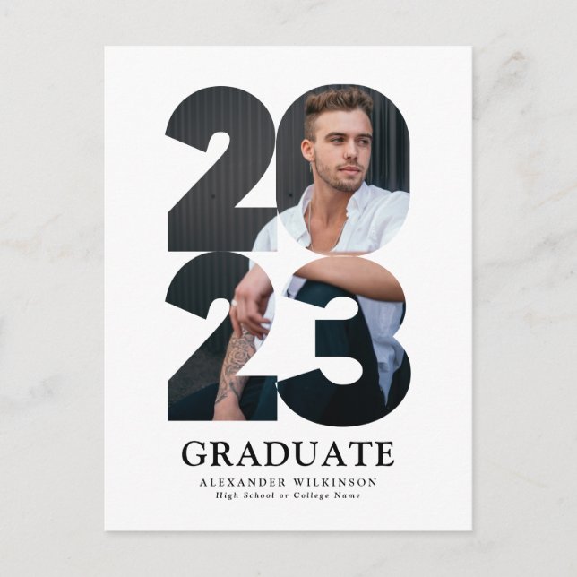 2023 Modern Typography Trendy Photo Graduation Invitation Postcard (Front)