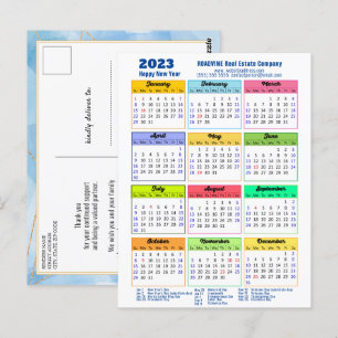 2023 Modern Yearly Calendar Corporate Blue Gold Postcard