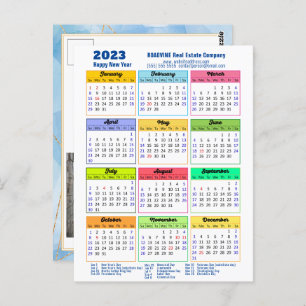 2023 Modern Yearly Calendar Corporate Blue Gold Postcard
