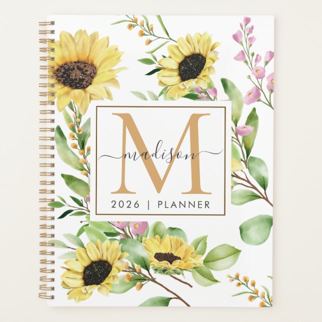 2023 Monogram Sunflower Weekly Monthly Non Dated Planner (Front)