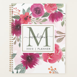 2023 Monogram Watercolor Floral Weekly Monthly Planner