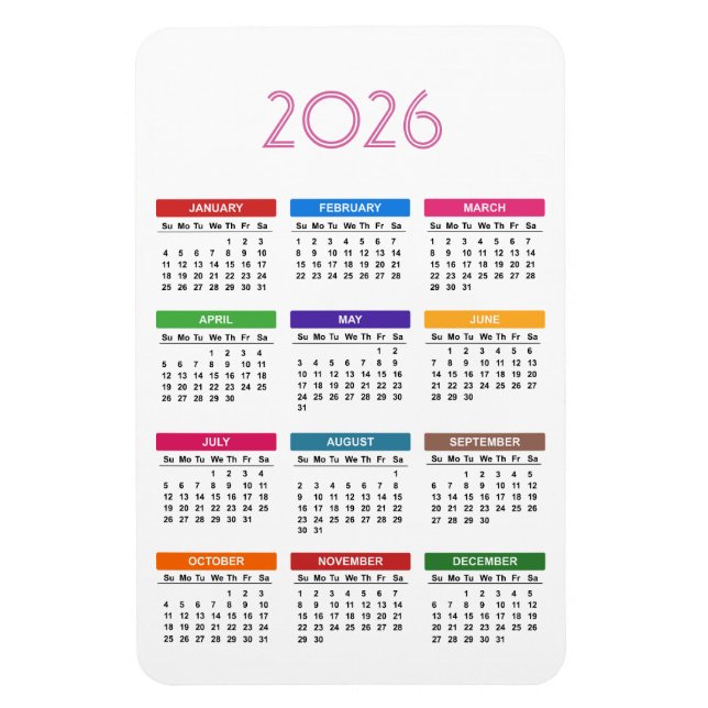 2023 Multi Color Months Calendar Magnet (Vertical)
