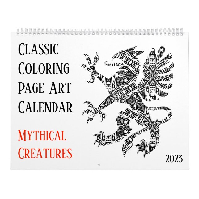 2023 Mythical Dragons Unicorns Adult Colouring Calendar (Cover)
