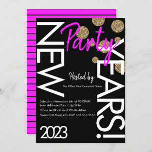 2023 Neon New Years Party Pink White Typography Invitation