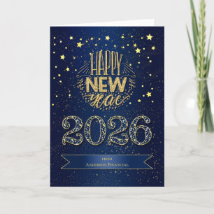 2023 New Year Blue and Gold with Name Holiday Card