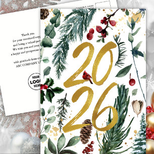 2023 New Year Business Festive Pine Bough Gold Postcard
