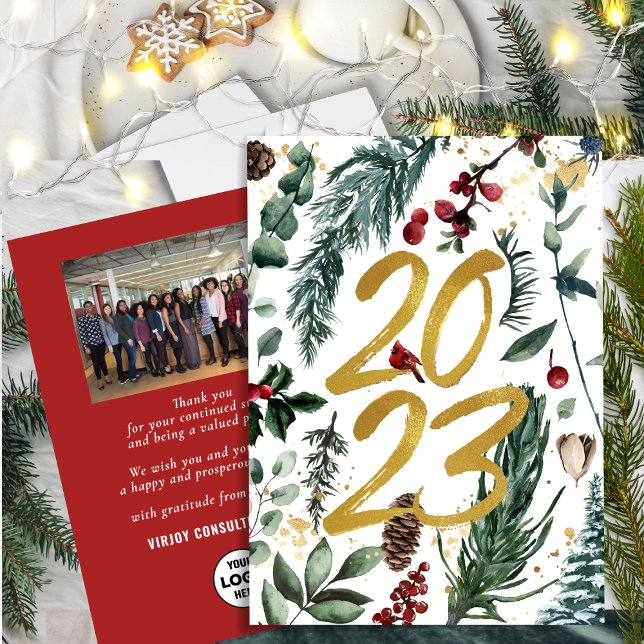 2023 New Year Business Photo Festive Pine Bough Holiday Card (Creator Uploaded)