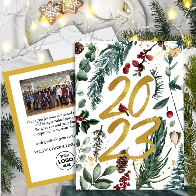 2023 New Year Business Photo Festive Pine Bough Postcard (Creator Uploaded)