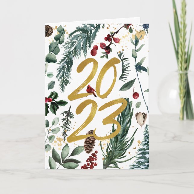 2023 New Year Corporate Festive Pine Bough  Holiday Card (Front)