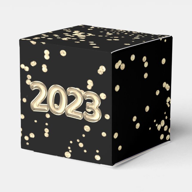 2023 New Years | Gold and Black Balloon Confetti Favour Box (Back Side)