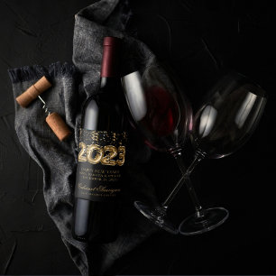 2023 New Years Gold and Black Balloon Confetti Wine Label