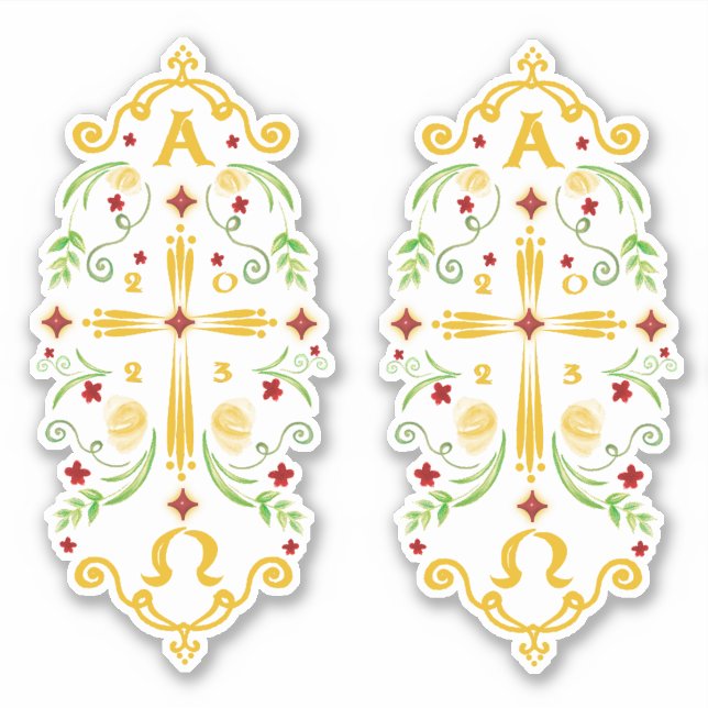 2023 Paschal Candle Red Flowers Sticker (Front)