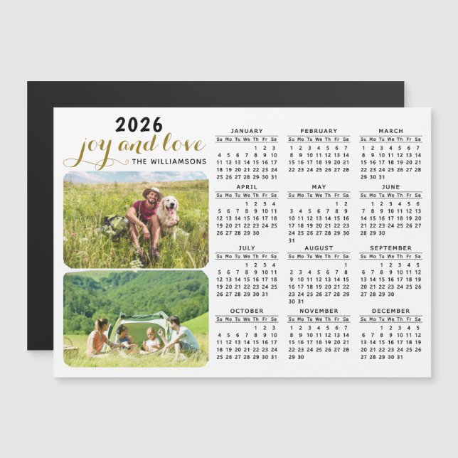 2023 Photo Calendar Magnet Family Name White Black (Front/Back)