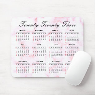 2023 Pink and White Marble Calendar Mouse Mat