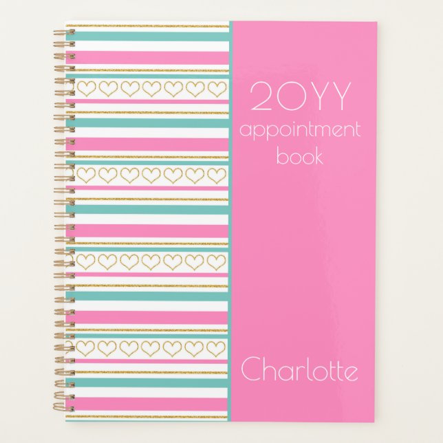 2023 Pink Appointment Book Glitter Hearts Name Planner (Front)