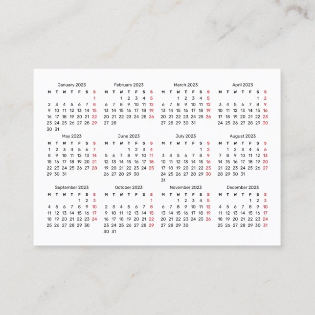 2023 Promotional Business Card - Monday Start (Back)