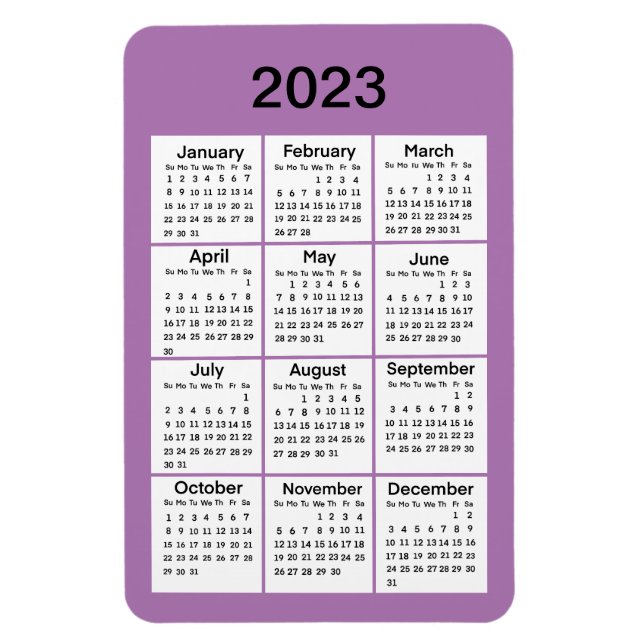 2023 Purple Mini Calendar Magnet (Vertical)