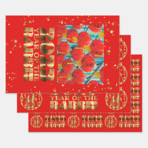 2023 Rabbit Red Gold Happy Chinese New Year Wrapping Paper Sheet
