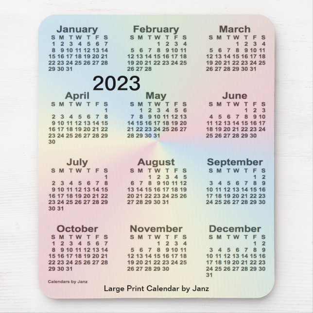 2023 Rainbow Cloud Large Print Calendar by Janz Mouse Mat (Front)