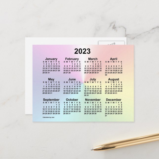 2023 Rainbow Cloud Mini Calendar by Janz Postcard (Front/Back In Situ)
