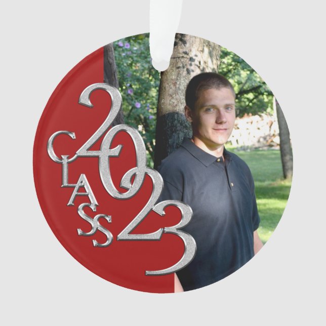 2023 Red and Silver Graduation Photo Ornament (Front)