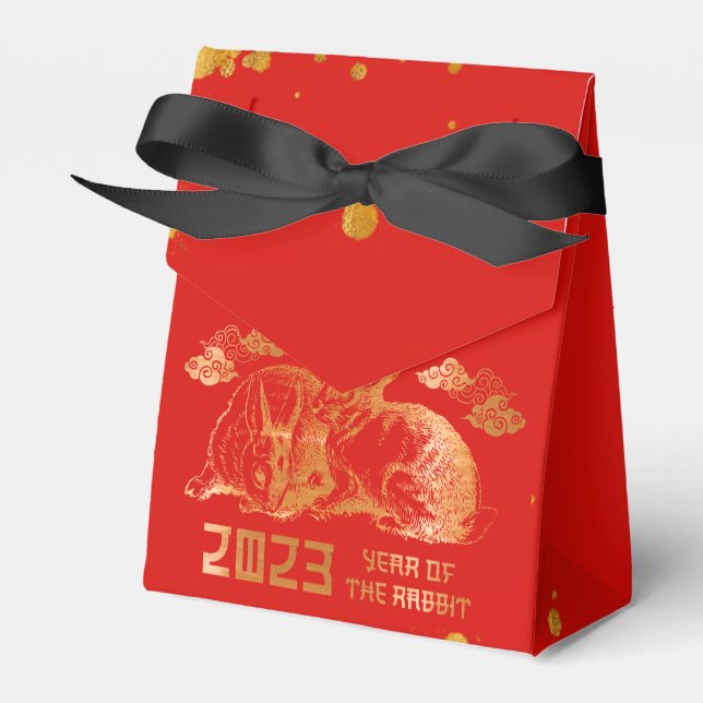 2023 Red Gold Rabbit Chinese New Year Gift Favour Box (Front Side)